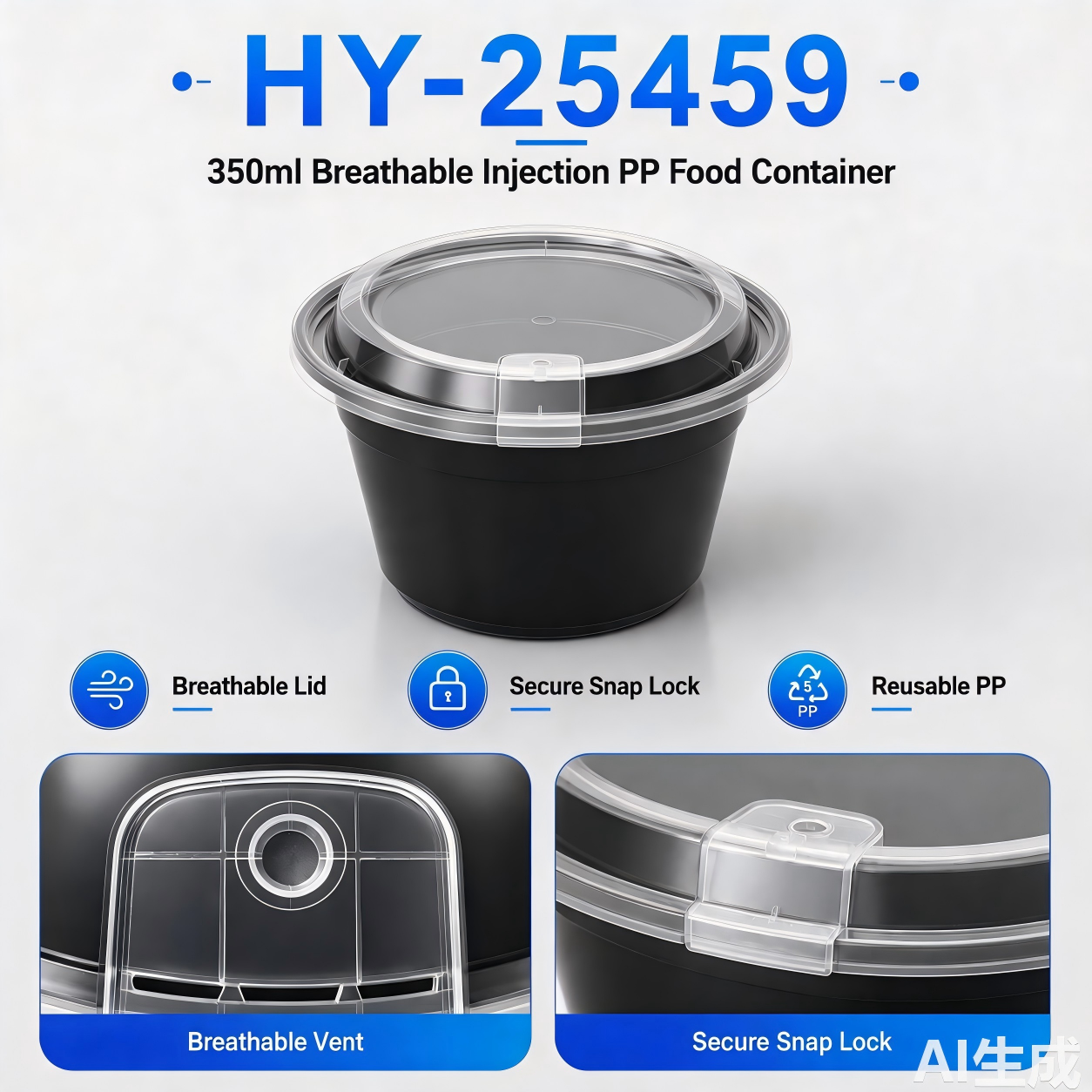 450ml Round Breathable PP Food Container with Secure Snap Lid for Takeaway & Food Service