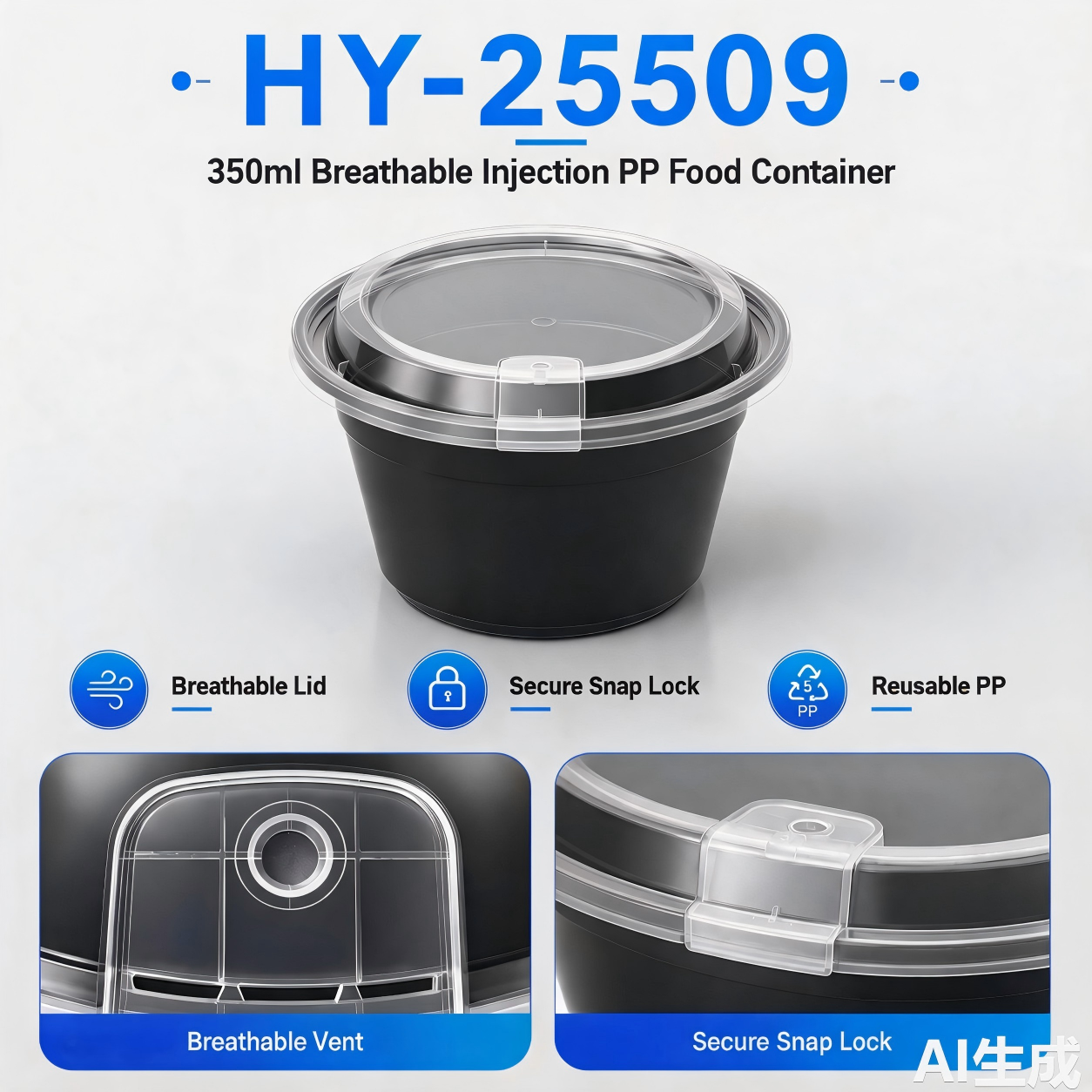 500ml Round PP Food Container with Vented Lid | Injection Molded Takeaway Packaging HY-25509