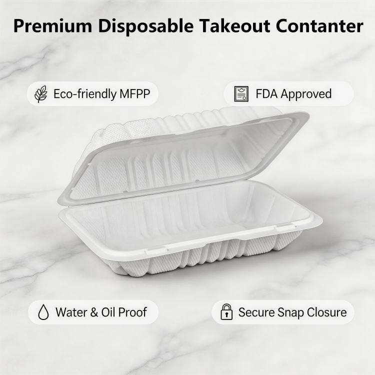 9x6x3 Inch Rectangular Food Grade MFPP Clamshell Containers, Microwave Safe Disposable Takeout Boxes for Steak Pasta Meal Prep