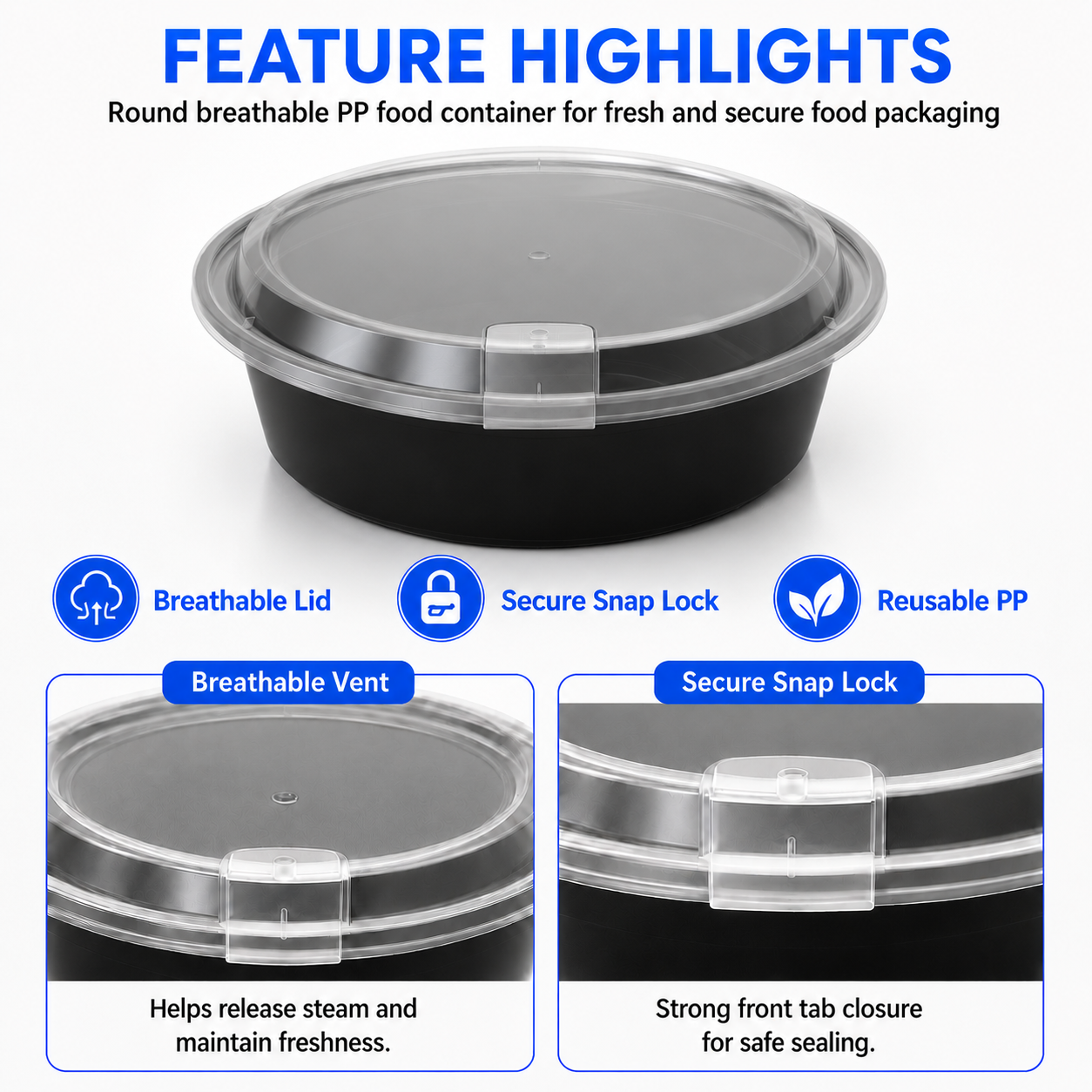 HY-253009 3000ml Round Breathable Lid Injection Molded PP Food Container