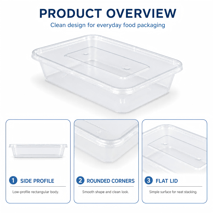 MG-F500 500ml Clear Rectangular PP Food Container with Lid