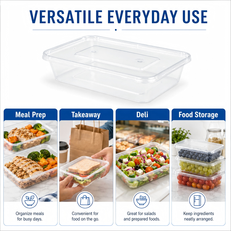 MG-F500 500ml Clear Rectangular PP Food Container with Lid