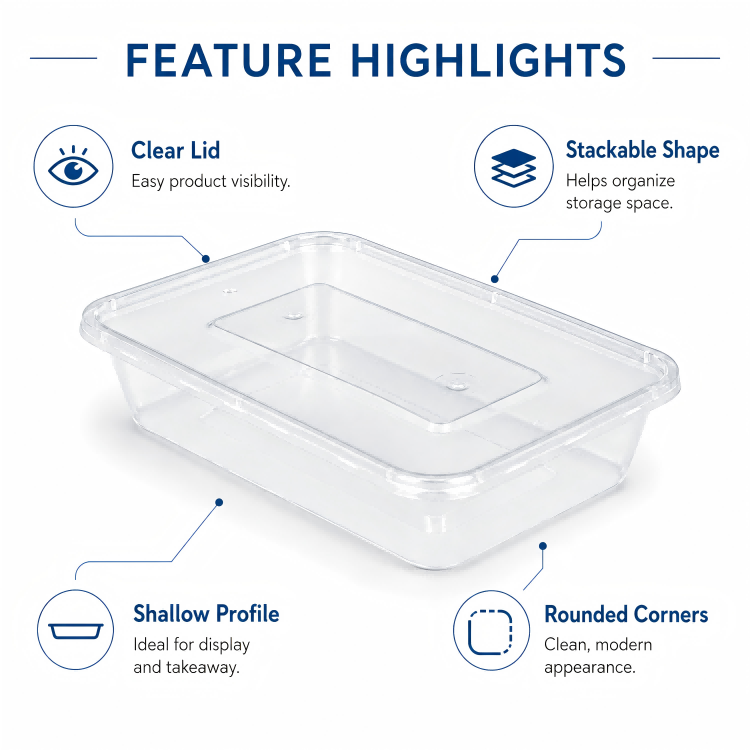 MG-F500 500ml Clear Rectangular PP Food Container with Lid