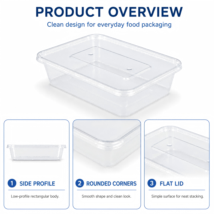 MG-F650 650ml Clear Rectangular PP Food Container with Lid