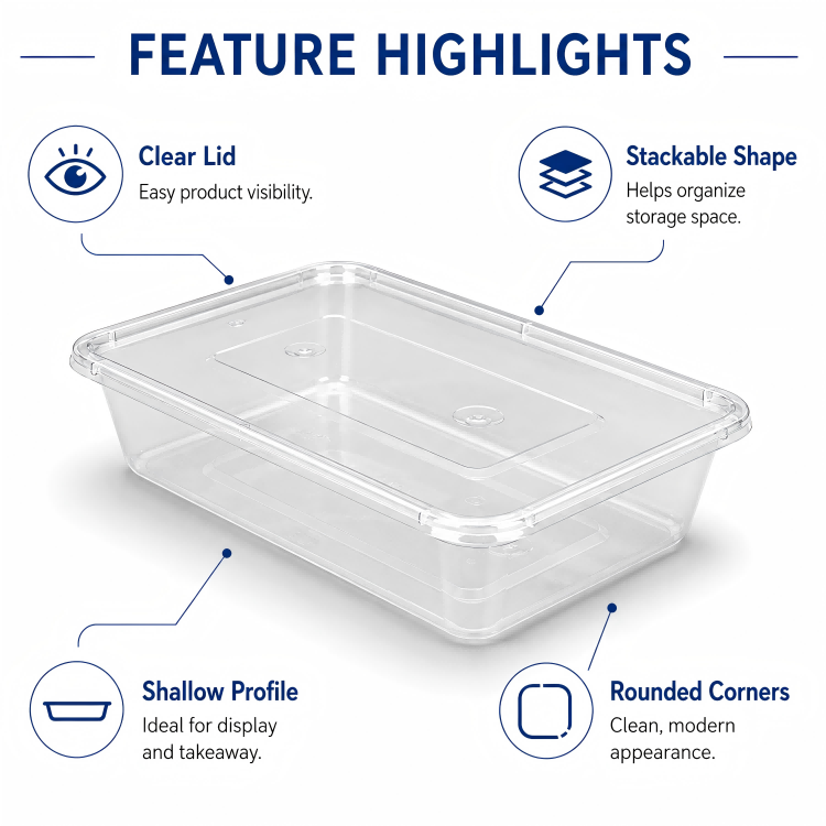 MG-F650 650ml Clear Rectangular PP Food Container with Lid