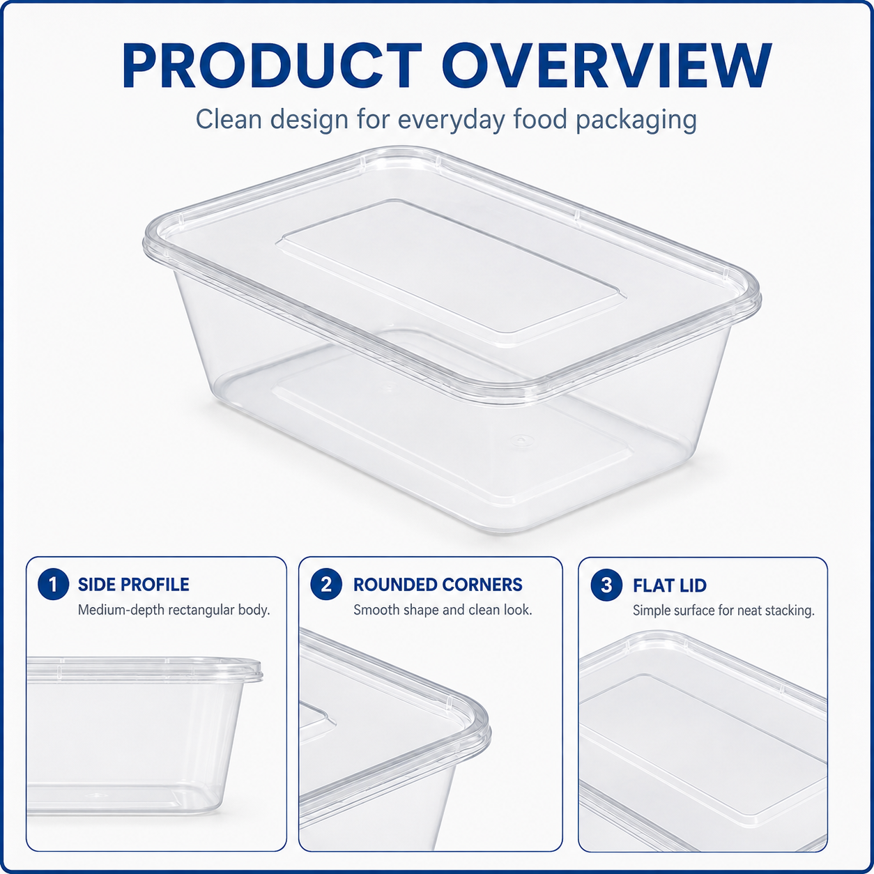 MG-F750 750ml Clear Rectangular PP Food Container with Lid