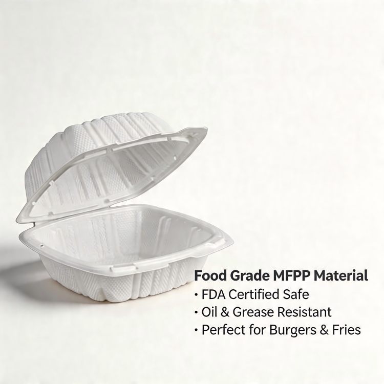 6x6 inch Food Grade MFPP Clamshell Containers