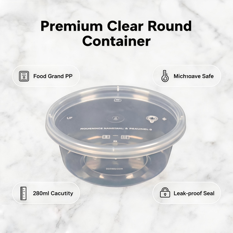 MG-Y280 280ml Clear Round Food Grade PP Disposable Soup Bowls With Lids, Microwave Safe Leakproof Small Sauce Dessert Takeout Storage Containers
