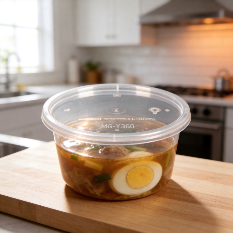 MG-Y360 360ml Clear Round Food Grade PP Disposable Soup Bowls With Lids, Microwave Safe Leakproof Dessert Sauce Takeout Storage Containers