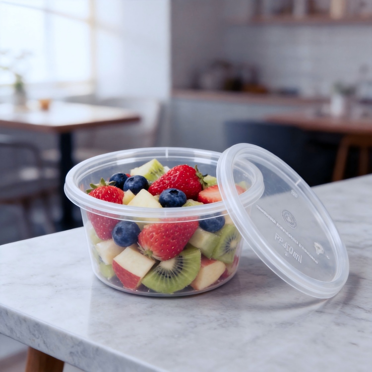 MG-Y440 440ml Clear Round Food Grade PP Disposable Soup Bowls With Lids, Microwave Safe Leakproof Dessert Sauce Takeout Storage Containers
