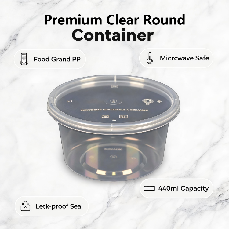 MG-Y440 440ml Clear Round Food Grade PP Disposable Soup Bowls With Lids, Microwave Safe Leakproof Dessert Sauce Takeout Storage Containers
