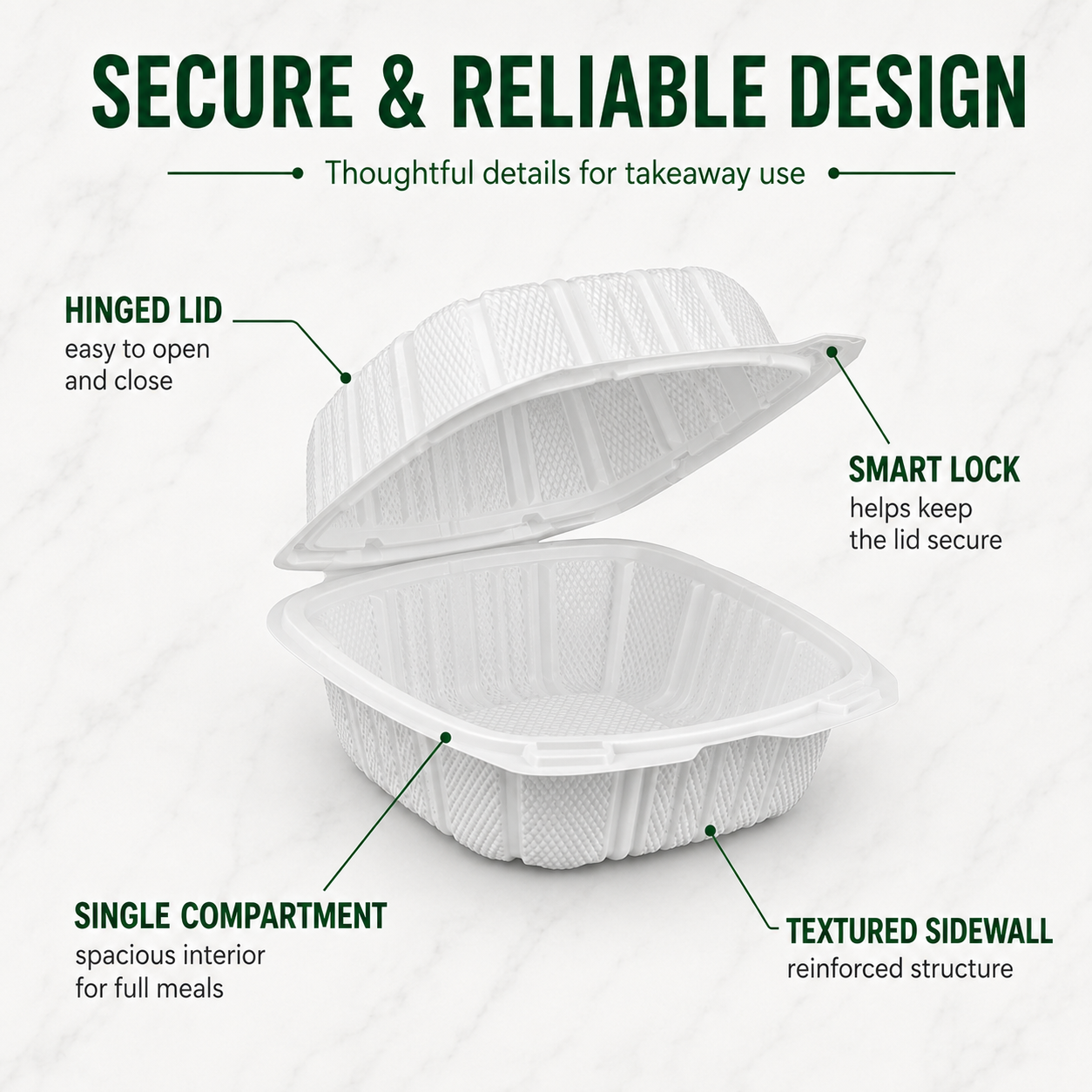 SL-663 6x6 Inch Single Compartment Smart Lock MFPP Clamshell Food Container