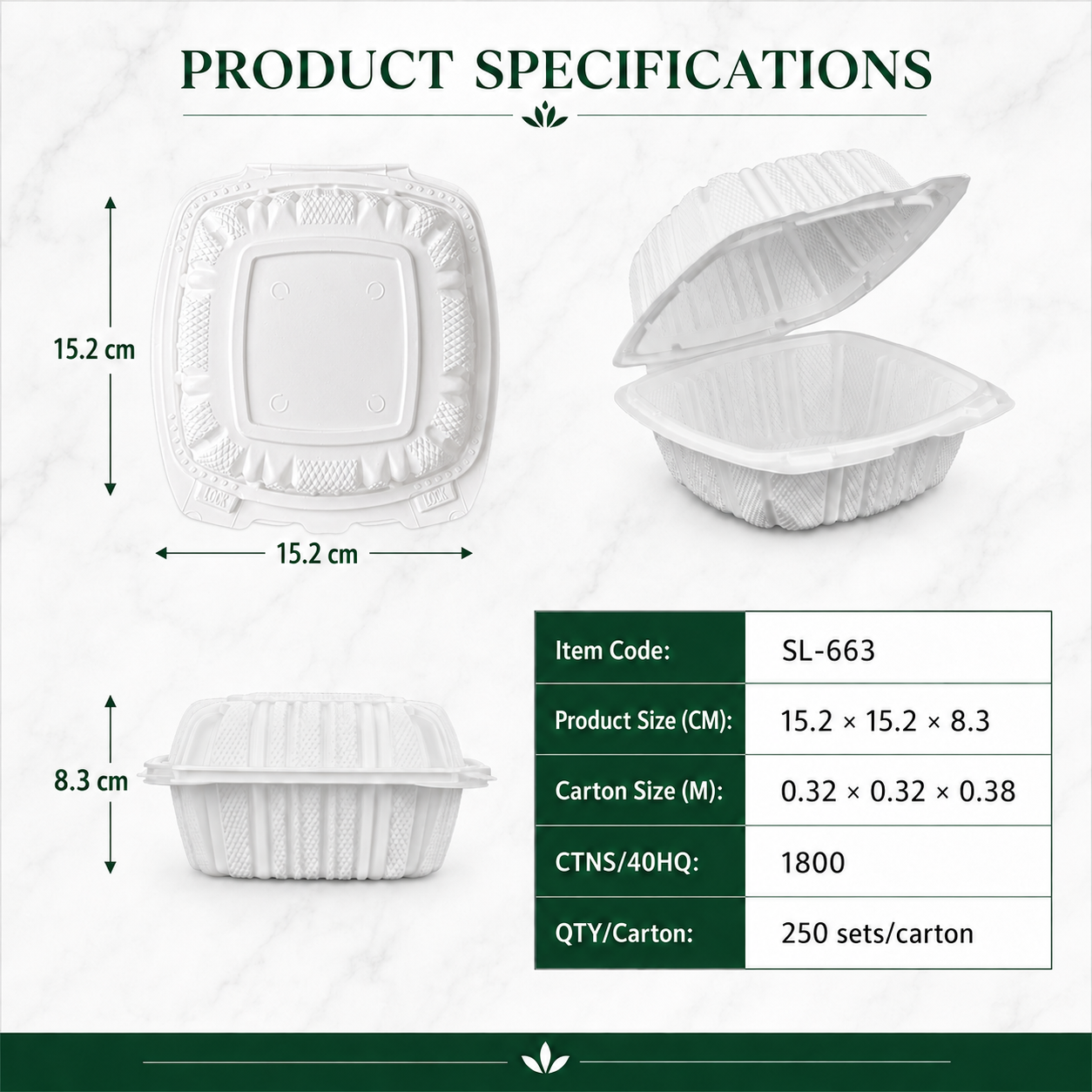SL-663 6x6 Inch Single Compartment Smart Lock MFPP Clamshell Food Container