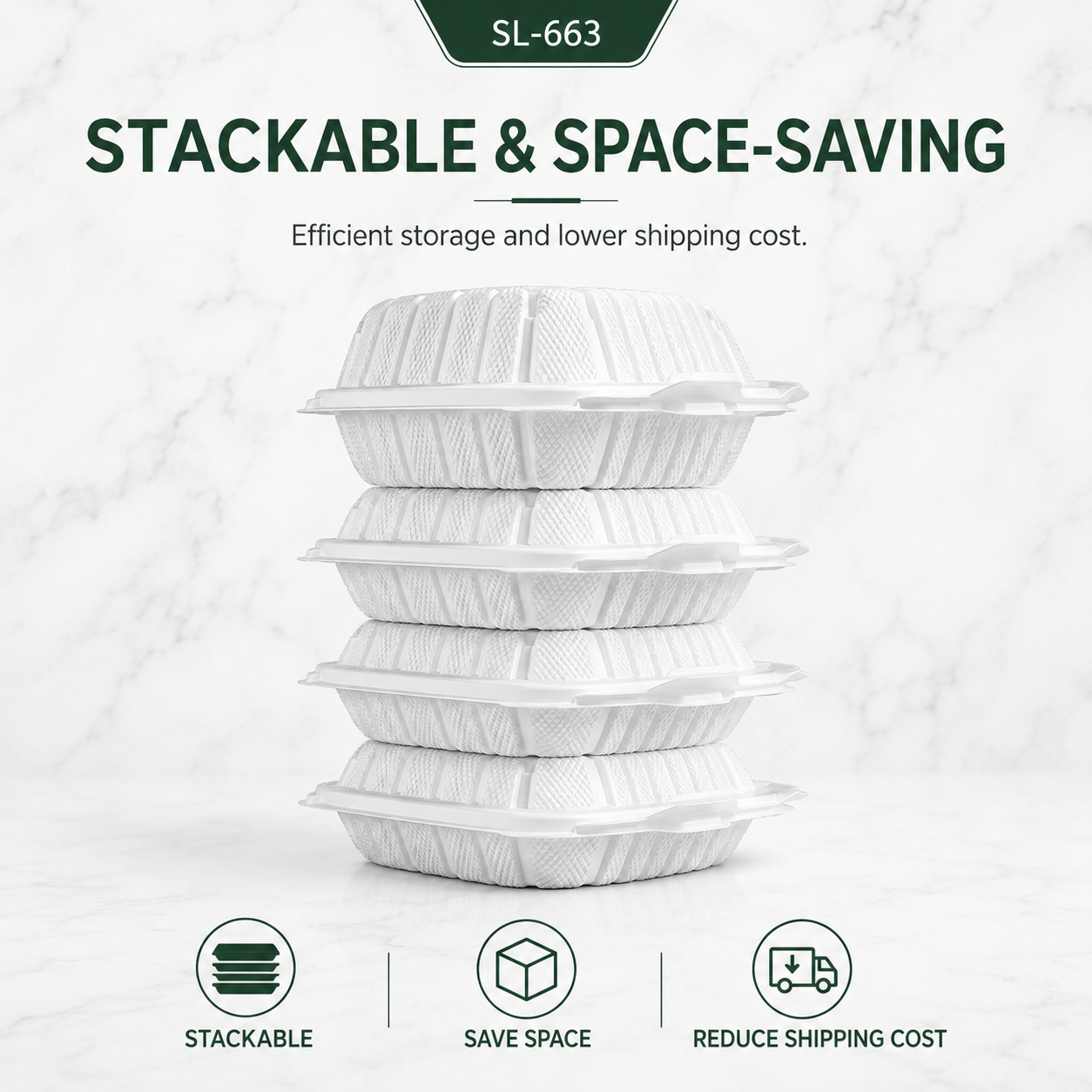 SL-663 6x6 Inch Single Compartment Smart Lock MFPP Clamshell Food Container