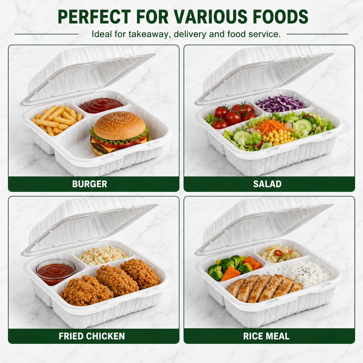 SL-803 8x8 Inch 3 Compartment Smart Lock MFPP Clamshell Food Container for Takeaway