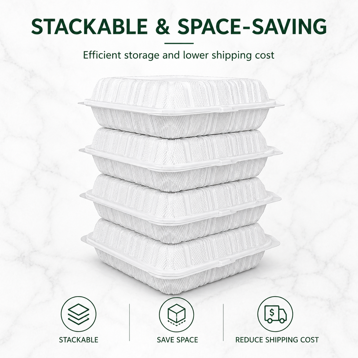 SL-803 8x8 Inch 3 Compartment Smart Lock MFPP Clamshell Food Container for Takeaway