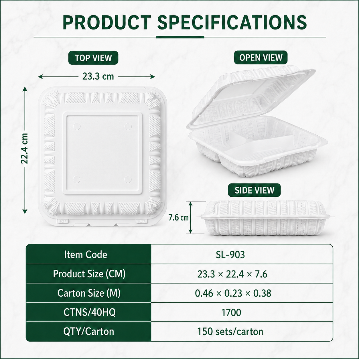 SL-903 9x9 Inch 3 Compartment Smart Lock MFPP Clamshell Food Container for Takeaway