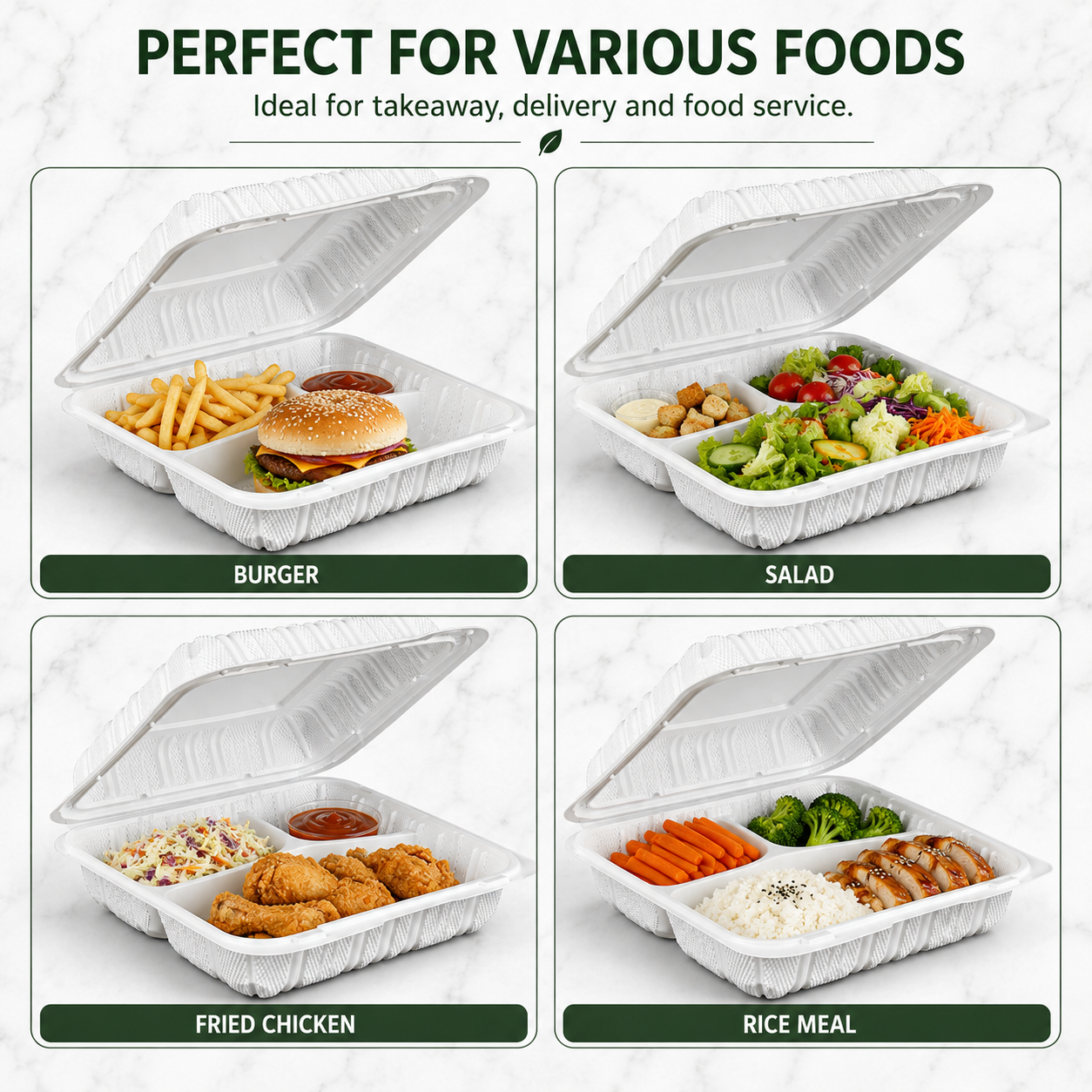 SL-903 9x9 Inch 3 Compartment Smart Lock MFPP Clamshell Food Container for Takeaway