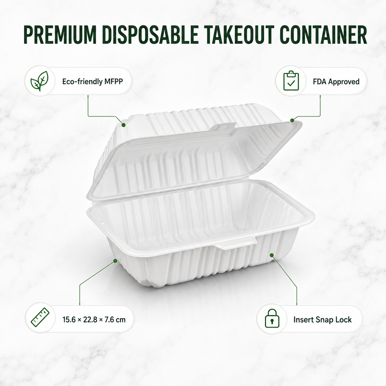 ZT-018 9×6 Inch Single Compartment MFPP Clamshell Takeout Container