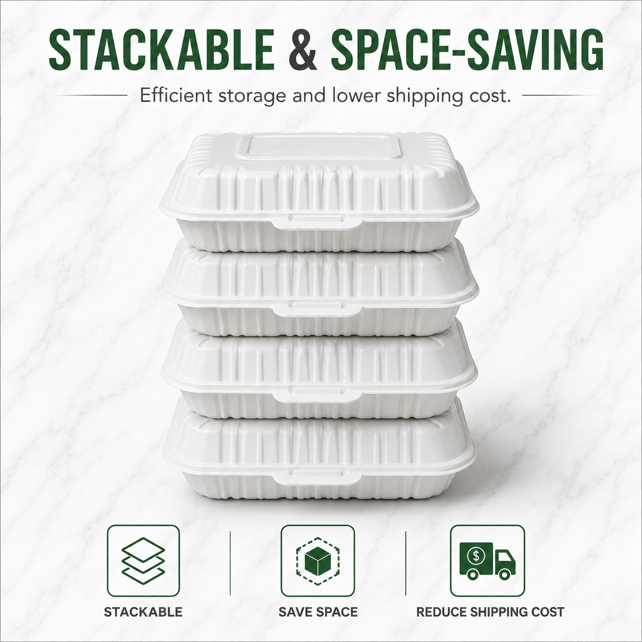 ZT-018 9×6 Inch Single Compartment MFPP Clamshell Takeout Container