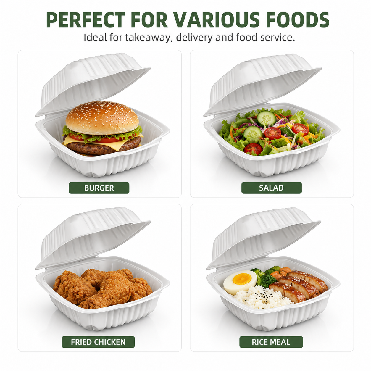 ZT-061 6 Inch Single-Compartment MFPP Clamshell Takeout Container