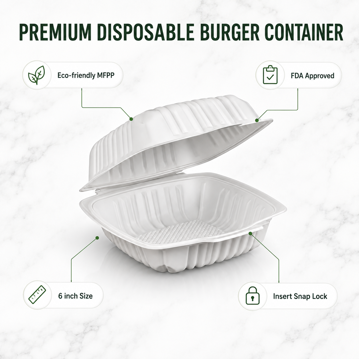 ZT-061 6 Inch Single-Compartment MFPP Clamshell Takeout Container