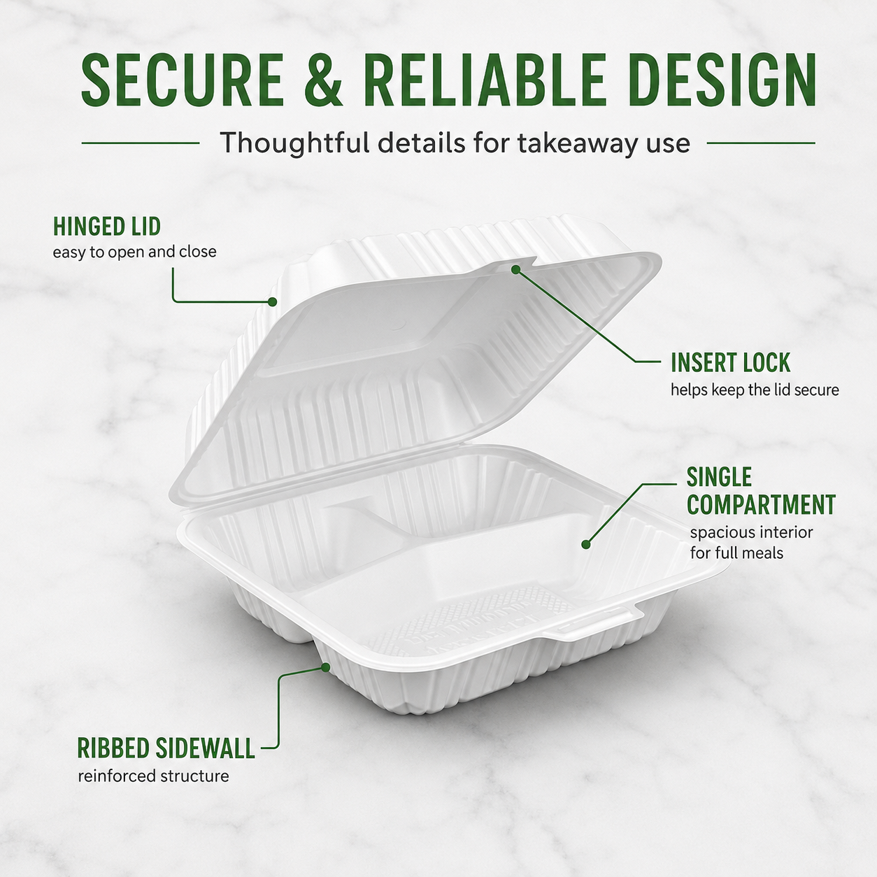 ZT-073 7 Inch 3-Compartment MFPP Clamshell Takeout Container
