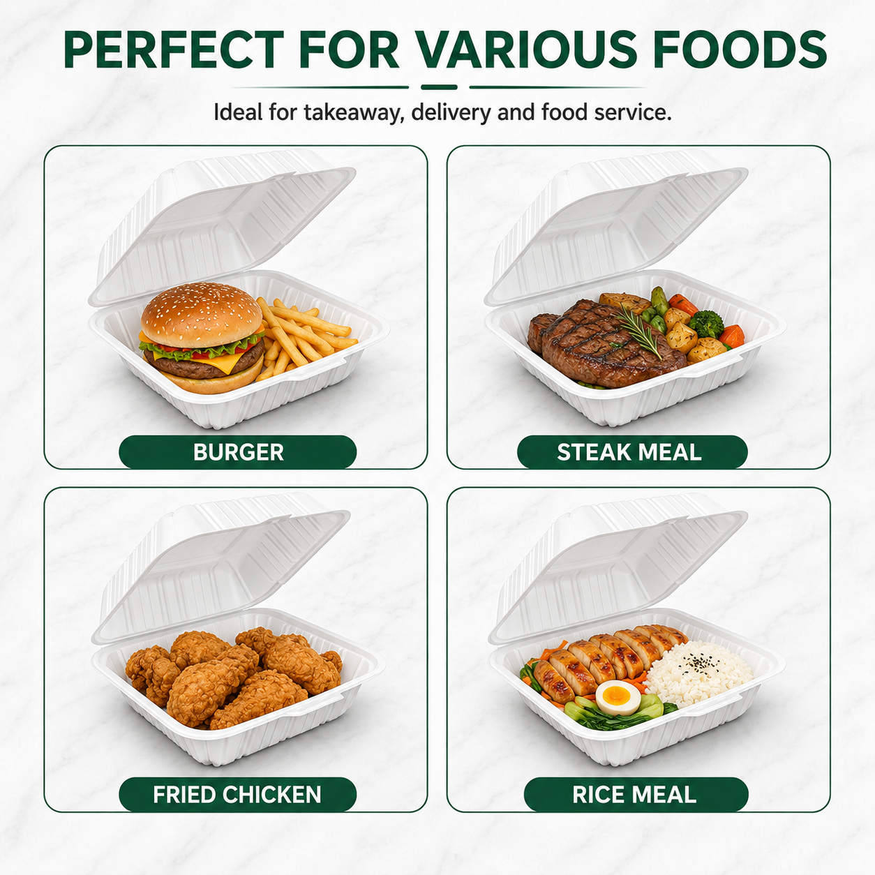 ZT-081 8 Inch Single-Compartment MFPP Clamshell Takeout Container