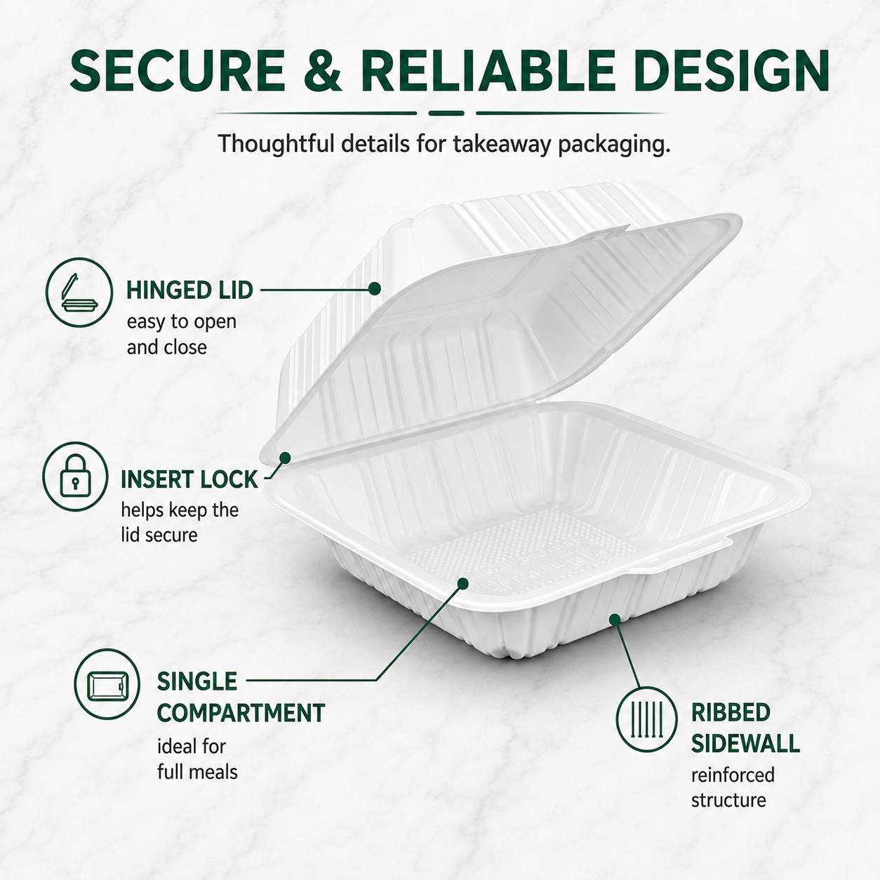 ZT-081 8 Inch Single-Compartment MFPP Clamshell Takeout Container