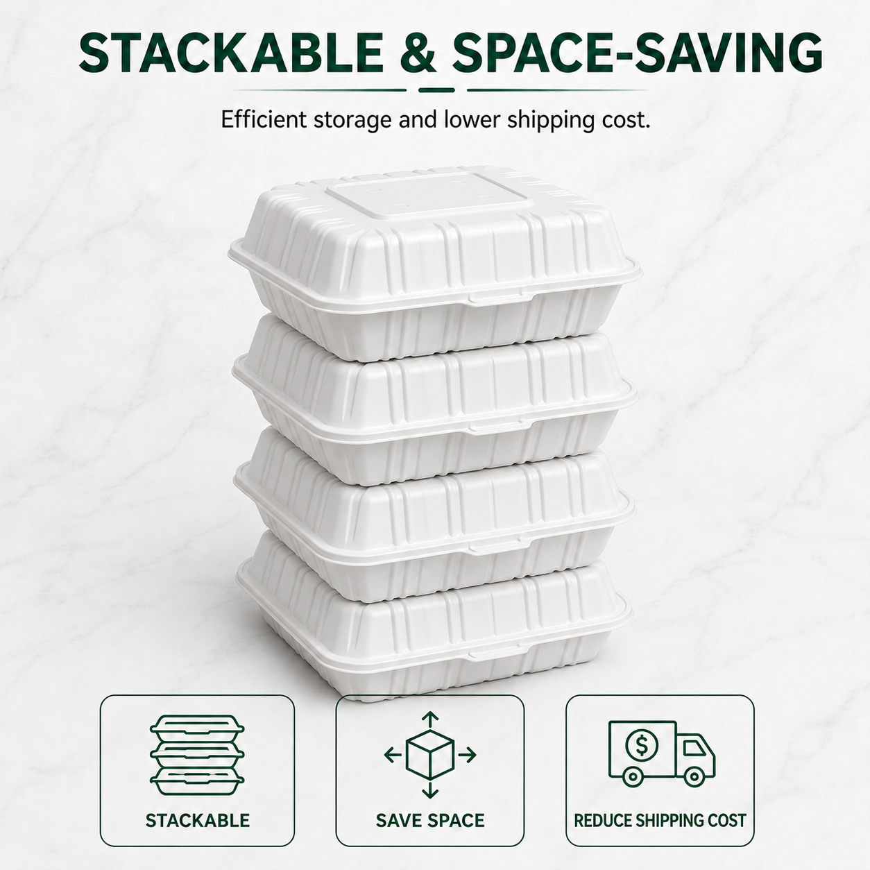ZT-081 8 Inch Single-Compartment MFPP Clamshell Takeout Container