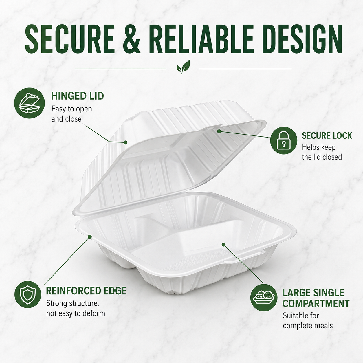 ZT-083 8 Inch 3-Compartment MFPP Clamshell Takeout Container