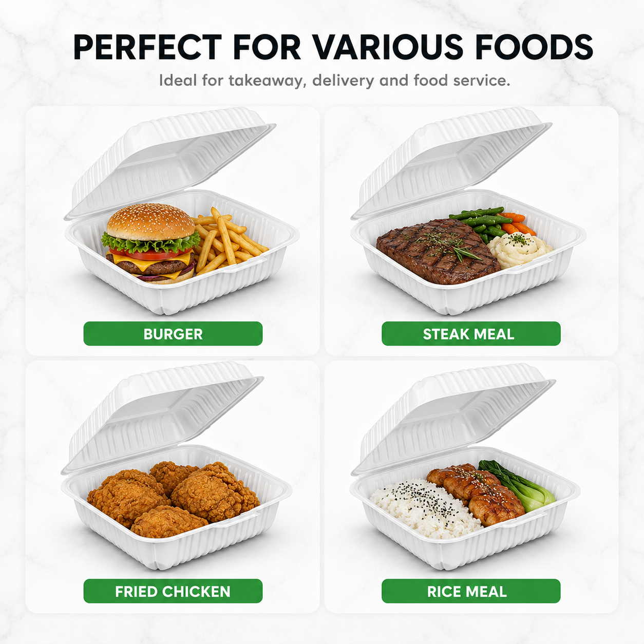 ZT-091 9 Inch Single-Compartment MFPP Clamshell Takeout Container