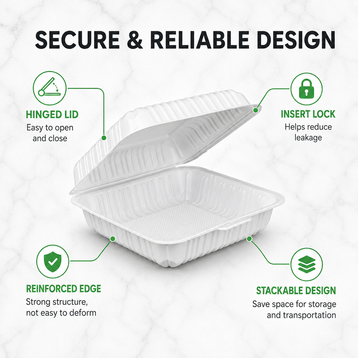 ZT-091 9 Inch Single-Compartment MFPP Clamshell Takeout Container