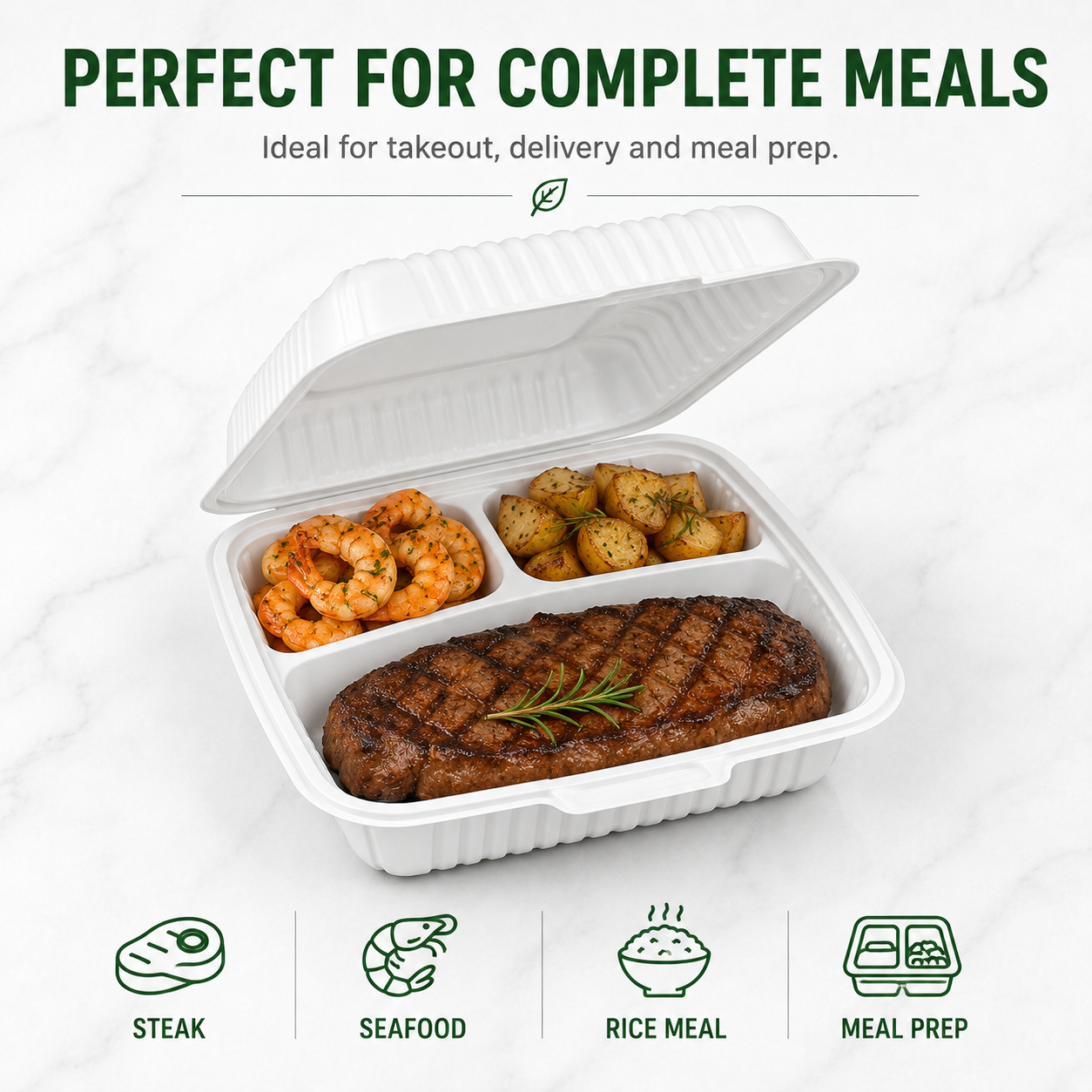 ZT-093 9 Inch 3-Compartment MFPP Clamshell Takeout Container