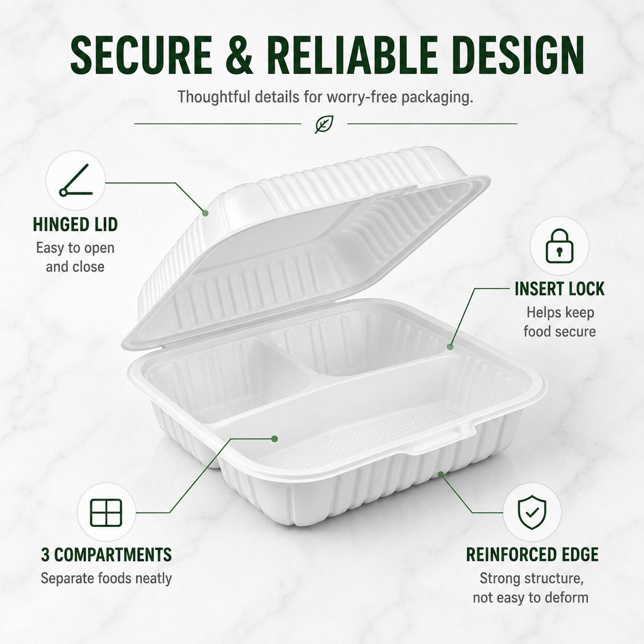 ZT-093 9 Inch 3-Compartment MFPP Clamshell Takeout Container